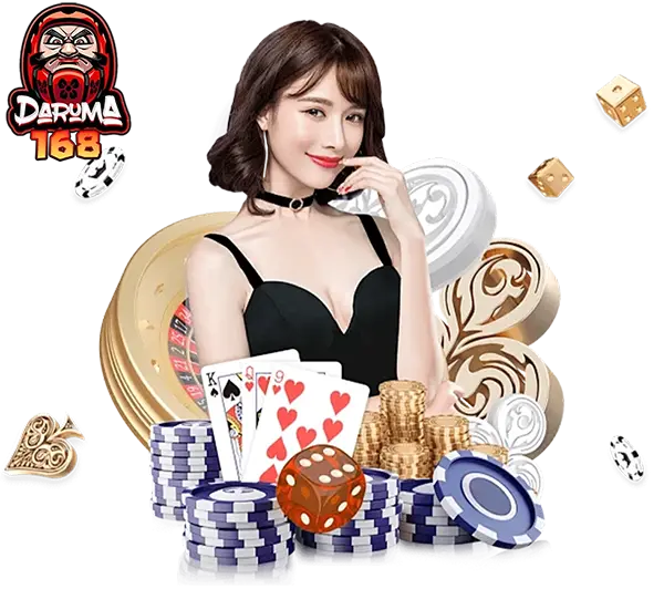 DARUMA168 คาสิโนและสล็อตออนไลน์ ภาพผู้หญิงพร้อมไพ่ ชิป และเหรียญทอง สมัครง่าย เล่นได้ครบทุกเกม ฝากถอนออโต้รวดเร็ว