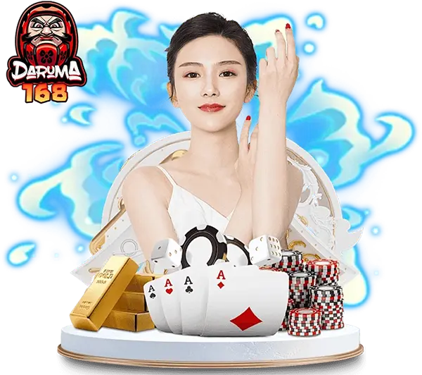 DARUMA168 หน้าแรกสล็อตออนไลน์ ภาพผู้หญิงพร้อมเหรียญทองและสัญลักษณ์เกม เล่นง่าย โบนัสแตกไว ฝากถอนออโต้รองรับทุกอุปกรณ์